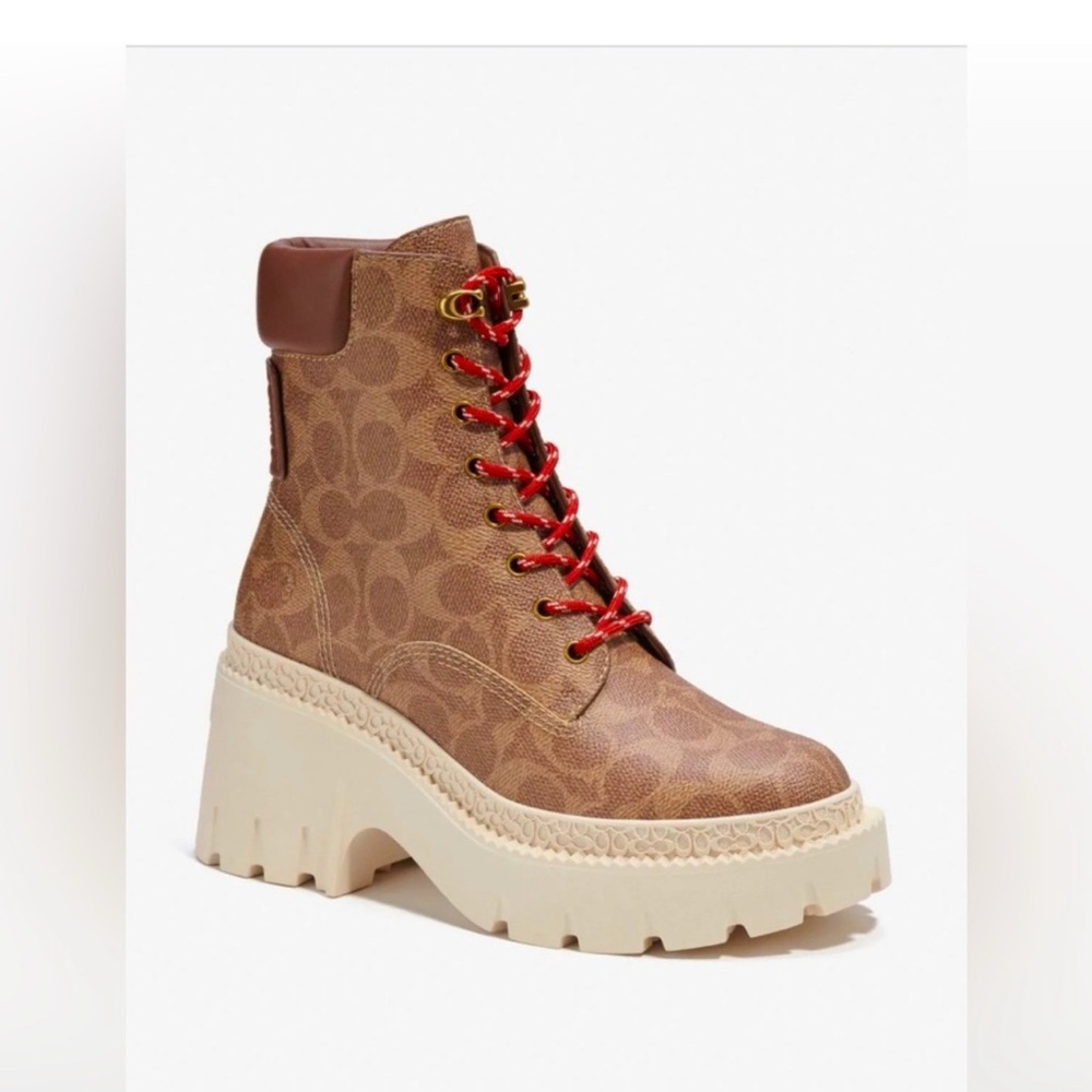 Coach Women's Tan Lace-Up Platform Boots